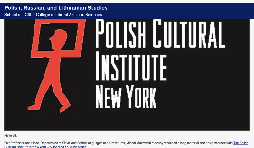 Zapowiedź odcinka „Encounters with Polish Literature” na stronie University of Illinois Chicago